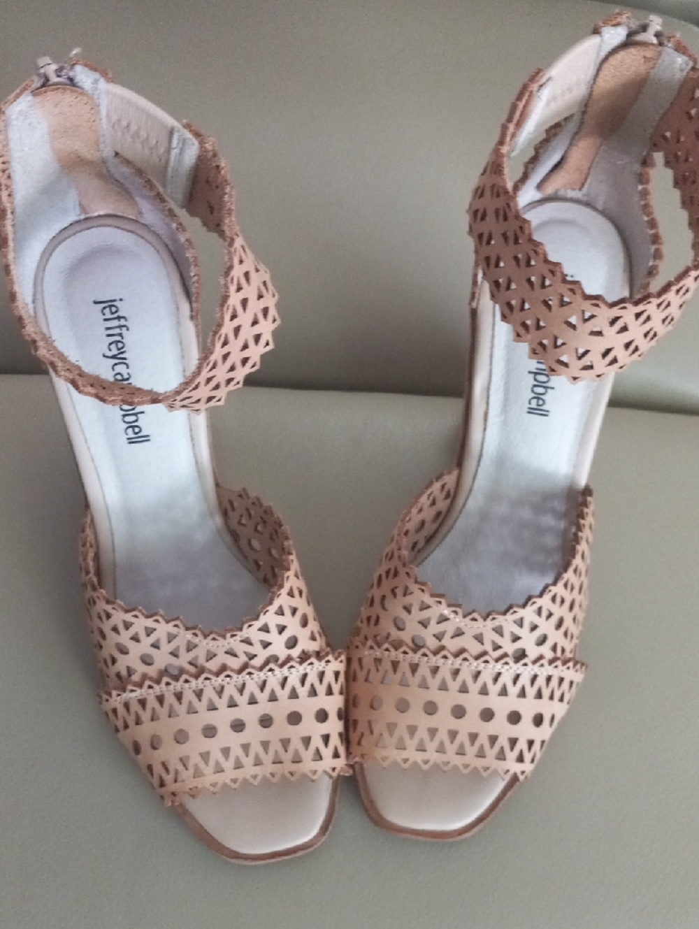 Jeffrey Campbell Nude Laser-Cut Ankle-Strap Wedge Sandals Size 7 - Picture 12 of 17